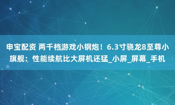 申宝配资 两千档游戏小钢炮！6.3寸骁龙8至尊小旗舰：性能续航比大屏机还猛_小屏_屏幕_手机